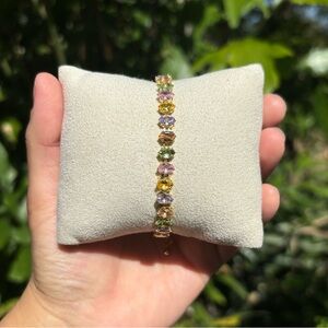18K Gold Plated Stainless Steel Multi Color Diamond Adjustable Bracelet